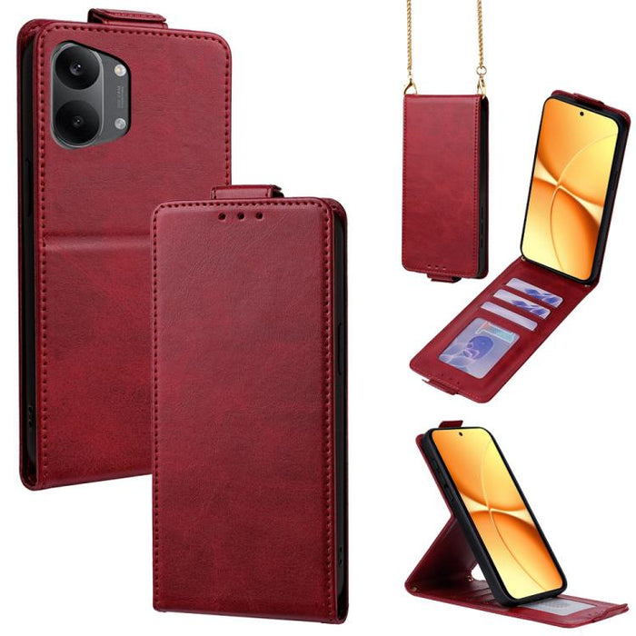 Funda para teléfono de piel vegana de color liso con tapa abatible vertical y cadena para llevar cruzada., For Redmi A7 Pro 171mm / Poco C85x 5G, For Redmi Turbo 5 Max/Poco X8 Pro Max 5G, For Redmi Turbo 5 / Poco X8 Pro 5G                              ...