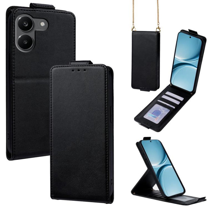 Funda para teléfono de piel vegana de color liso con tapa abatible vertical y cadena para llevar cruzada., For Redmi A7 Pro 171mm / Poco C85x 5G, For Redmi Turbo 5 Max/Poco X8 Pro Max 5G, For Redmi Turbo 5 / Poco X8 Pro 5G                              ...