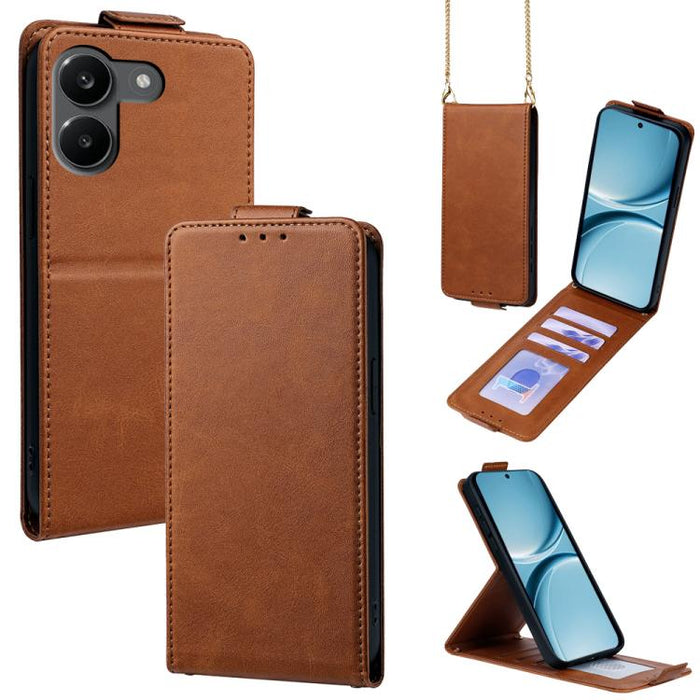 Funda para teléfono de piel vegana de color liso con tapa abatible vertical y cadena para llevar cruzada., For Redmi A7 Pro 171mm / Poco C85x 5G, For Redmi Turbo 5 Max/Poco X8 Pro Max 5G, For Redmi Turbo 5 / Poco X8 Pro 5G                              ...