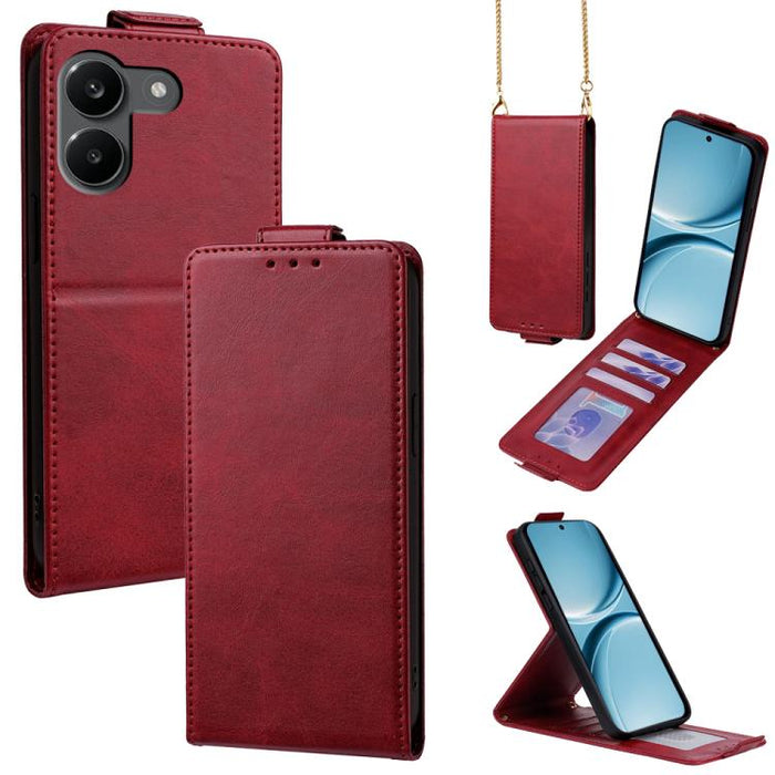 Funda para teléfono de piel vegana de color liso con tapa abatible vertical y cadena para llevar cruzada., For Redmi A7 Pro 171mm / Poco C85x 5G, For Redmi Turbo 5 Max/Poco X8 Pro Max 5G, For Redmi Turbo 5 / Poco X8 Pro 5G                              ...