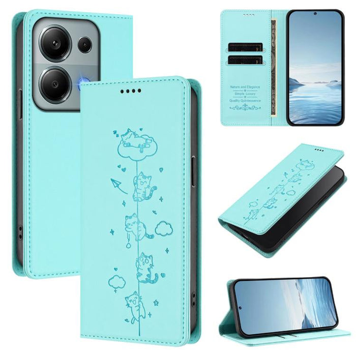 Funda para teléfono de cuero vegano magnética RFID con estampado de lindos gatos, For Redmi 15 5G / 4G EU 171mm, For Redmi 15C 5G / 4G Global 171mm / Poco C85 4G, For Redmi 13 4G / 5G / 13x / Poco M6 4G, For Redmi A5 4G 173.3mm                         ...