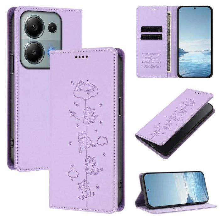 Funda para teléfono de cuero vegano magnética RFID con estampado de lindos gatos, For Redmi 15 5G / 4G EU 171mm, For Redmi 15C 5G / 4G Global 171mm / Poco C85 4G, For Redmi 13 4G / 5G / 13x / Poco M6 4G, For Redmi A5 4G 173.3mm                         ...