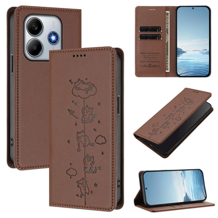 Funda para teléfono de cuero vegano magnética RFID con estampado de lindos gatos, For Redmi Note 14 5G / Xiaomi Poco M7 Pro 5G, For Redmi K70 Ultra, For Redmi A3 / A3x / Xiaomi Poco C61, For Redmi 13C 4G / 5G / Poco C65, For Redmi Note 13 4G           ...