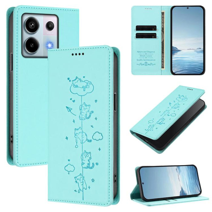 Funda para teléfono de cuero vegano magnética RFID con estampado de lindos gatos, For Redmi Note 14 5G / Xiaomi Poco M7 Pro 5G, For Redmi K70 Ultra, For Redmi A3 / A3x / Xiaomi Poco C61, For Redmi 13C 4G / 5G / Poco C65, For Redmi Note 13 4G           ...