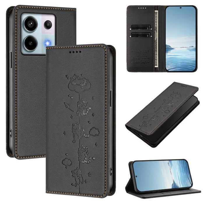Funda para teléfono de cuero vegano magnética RFID con estampado de lindos gatos, For Redmi Note 14 5G / Xiaomi Poco M7 Pro 5G, For Redmi K70 Ultra, For Redmi A3 / A3x / Xiaomi Poco C61, For Redmi 13C 4G / 5G / Poco C65, For Redmi Note 13 4G           ...