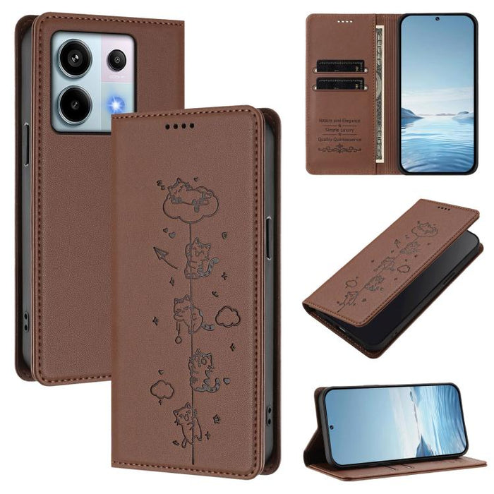 Funda para teléfono de cuero vegano magnética RFID con estampado de lindos gatos, For Redmi Note 14 5G / Xiaomi Poco M7 Pro 5G, For Redmi K70 Ultra, For Redmi A3 / A3x / Xiaomi Poco C61, For Redmi 13C 4G / 5G / Poco C65, For Redmi Note 13 4G           ...