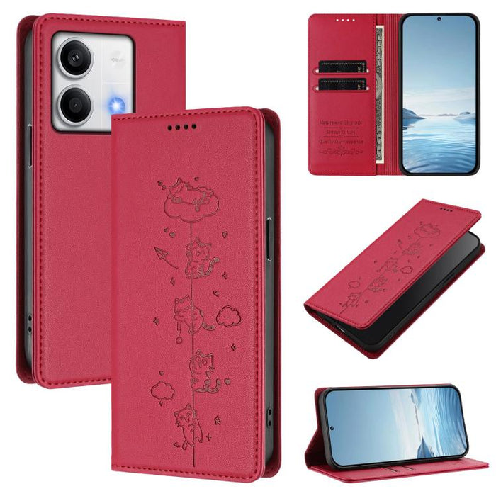 Funda para teléfono de cuero vegano magnética RFID con estampado de lindos gatos, For Redmi Note 14 5G / Xiaomi Poco M7 Pro 5G, For Redmi K70 Ultra, For Redmi A3 / A3x / Xiaomi Poco C61, For Redmi 13C 4G / 5G / Poco C65, For Redmi Note 13 4G           ...