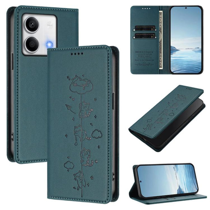 Funda para teléfono de cuero vegano magnética RFID con estampado de lindos gatos, For Redmi Note 14 5G / Xiaomi Poco M7 Pro 5G, For Redmi K70 Ultra, For Redmi A3 / A3x / Xiaomi Poco C61, For Redmi 13C 4G / 5G / Poco C65, For Redmi Note 13 4G           ...