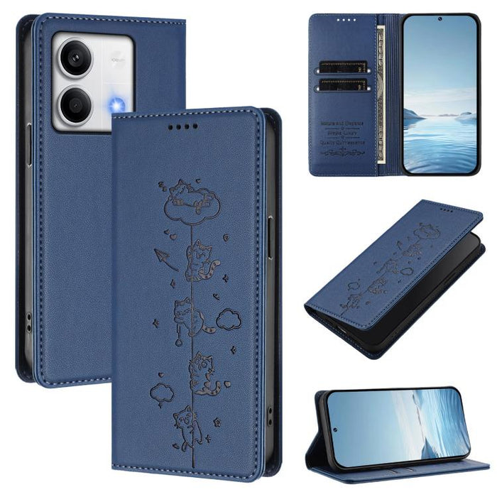 Funda para teléfono de cuero vegano magnética RFID con estampado de lindos gatos, For Redmi Note 14 5G / Xiaomi Poco M7 Pro 5G, For Redmi K70 Ultra, For Redmi A3 / A3x / Xiaomi Poco C61, For Redmi 13C 4G / 5G / Poco C65, For Redmi Note 13 4G           ...