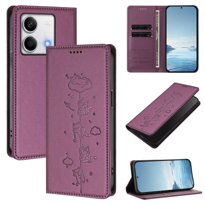 Funda para teléfono de cuero vegano magnética RFID con estampado de lindos gatos, For Redmi Note 14 5G / Xiaomi Poco M7 Pro 5G, For Redmi K70 Ultra, For Redmi A3 / A3x / Xiaomi Poco C61, For Redmi 13C 4G / 5G / Poco C65, For Redmi Note 13 4G           ...