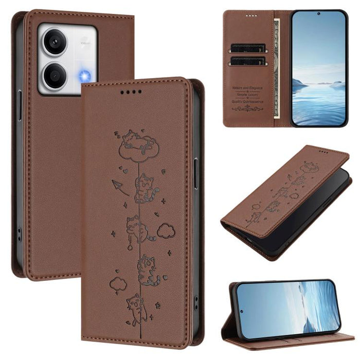 Funda para teléfono de cuero vegano magnética RFID con estampado de lindos gatos, For Redmi Note 14 5G / Xiaomi Poco M7 Pro 5G, For Redmi K70 Ultra, For Redmi A3 / A3x / Xiaomi Poco C61, For Redmi 13C 4G / 5G / Poco C65, For Redmi Note 13 4G           ...