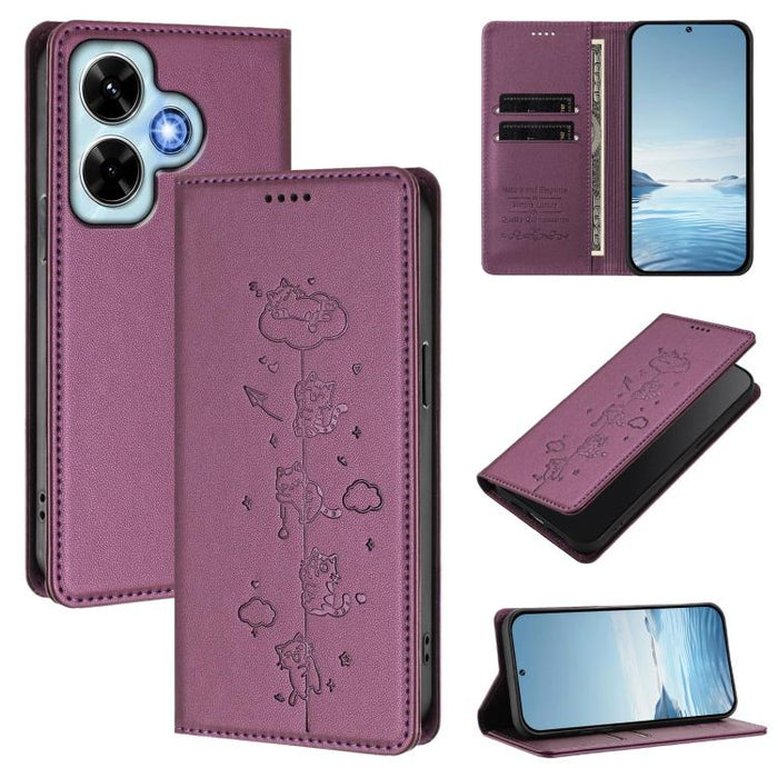 Funda para teléfono de cuero vegano magnética RFID con estampado de lindos gatos, For Redmi Note 14 5G / Xiaomi Poco M7 Pro 5G, For Redmi K70 Ultra, For Redmi A3 / A3x / Xiaomi Poco C61, For Redmi 13C 4G / 5G / Poco C65, For Redmi Note 13 4G           ...