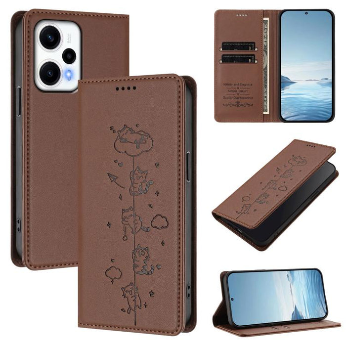 Funda para teléfono de cuero vegano magnética RFID con estampado de lindos gatos, For Redmi Note 14 5G / Xiaomi Poco M7 Pro 5G, For Redmi K70 Ultra, For Redmi A3 / A3x / Xiaomi Poco C61, For Redmi 13C 4G / 5G / Poco C65, For Redmi Note 13 4G           ...