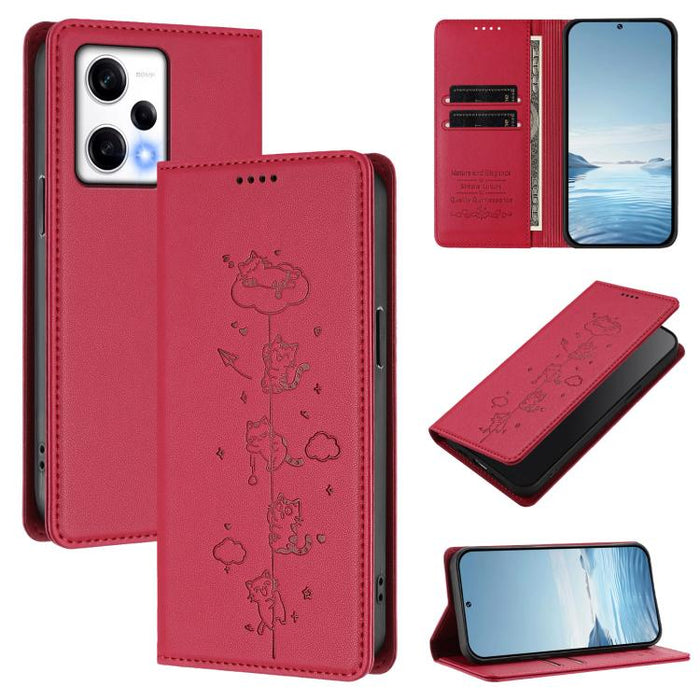 Funda para teléfono de cuero vegano magnética RFID con estampado de lindos gatos, For Redmi K60 / K60 Pro / Xiaomi Poco F5 Pro, For Redmi Note 12S / Note 11 4G, For Redmi A2+ / Redmi A1+ / Poco C50, For Redmi Note 12 Pro 4G / Note 11 Pro 4G / 5G       ...