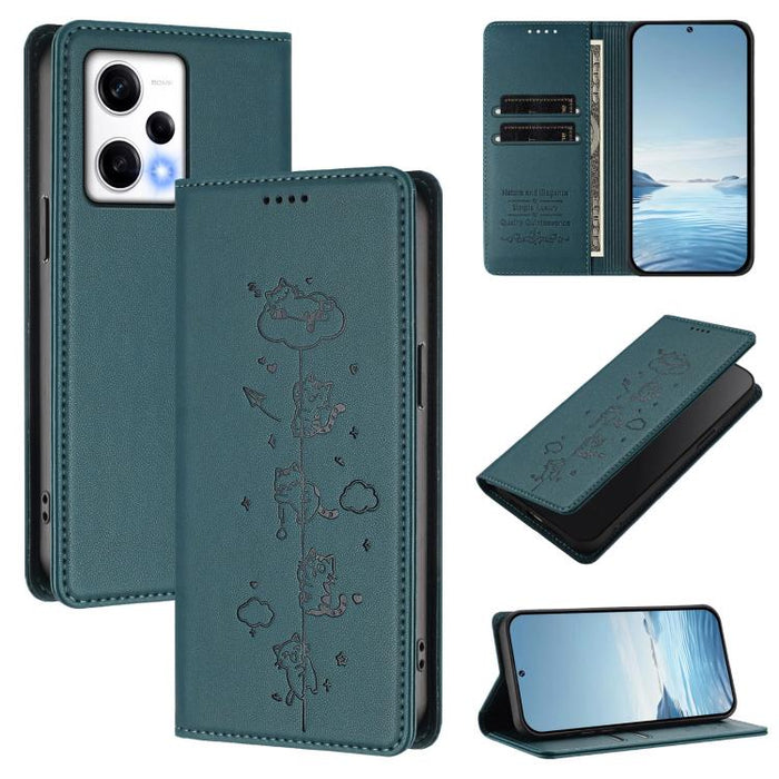 Funda para teléfono de cuero vegano magnética RFID con estampado de lindos gatos, For Redmi K60 / K60 Pro / Xiaomi Poco F5 Pro, For Redmi Note 12S / Note 11 4G, For Redmi A2+ / Redmi A1+ / Poco C50, For Redmi Note 12 Pro 4G / Note 11 Pro 4G / 5G       ...