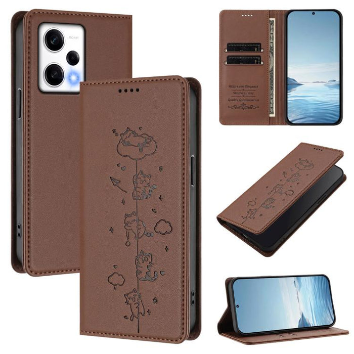 Funda para teléfono de cuero vegano magnética RFID con estampado de lindos gatos, For Redmi K60 / K60 Pro / Xiaomi Poco F5 Pro, For Redmi Note 12S / Note 11 4G, For Redmi A2+ / Redmi A1+ / Poco C50, For Redmi Note 12 Pro 4G / Note 11 Pro 4G / 5G       ...