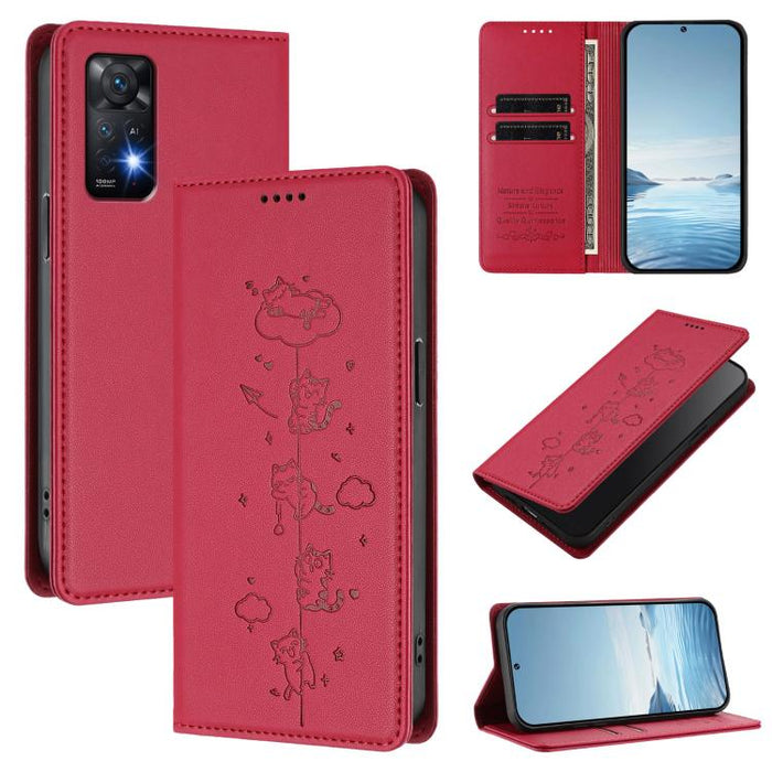 Funda para teléfono de cuero vegano magnética RFID con estampado de lindos gatos, For Redmi K60 / K60 Pro / Xiaomi Poco F5 Pro, For Redmi Note 12S / Note 11 4G, For Redmi A2+ / Redmi A1+ / Poco C50, For Redmi Note 12 Pro 4G / Note 11 Pro 4G / 5G       ...
