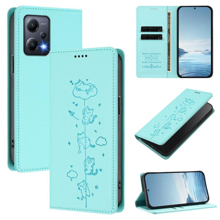 Funda para teléfono de cuero vegano magnética RFID con estampado de lindos gatos, For Redmi K60 / K60 Pro / Xiaomi Poco F5 Pro, For Redmi Note 12S / Note 11 4G, For Redmi A2+ / Redmi A1+ / Poco C50, For Redmi Note 12 Pro 4G / Note 11 Pro 4G / 5G       ...