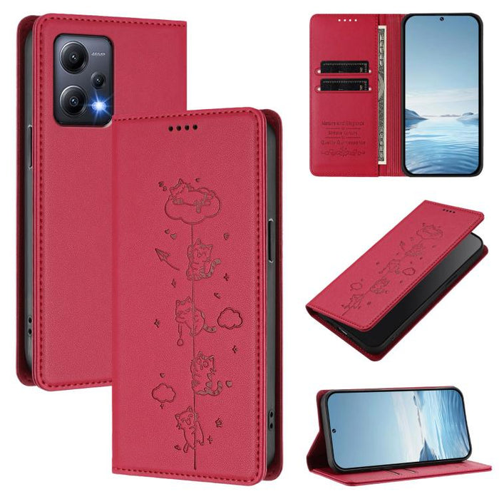 Funda para teléfono de cuero vegano magnética RFID con estampado de lindos gatos, For Redmi K60 / K60 Pro / Xiaomi Poco F5 Pro, For Redmi Note 12S / Note 11 4G, For Redmi A2+ / Redmi A1+ / Poco C50, For Redmi Note 12 Pro 4G / Note 11 Pro 4G / 5G       ...