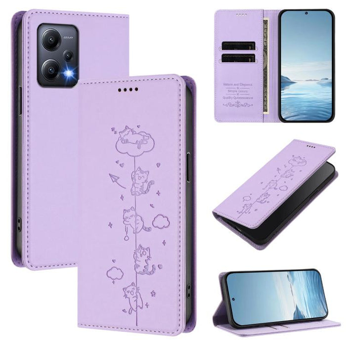Funda para teléfono de cuero vegano magnética RFID con estampado de lindos gatos, For Redmi K60 / K60 Pro / Xiaomi Poco F5 Pro, For Redmi Note 12S / Note 11 4G, For Redmi A2+ / Redmi A1+ / Poco C50, For Redmi Note 12 Pro 4G / Note 11 Pro 4G / 5G       ...