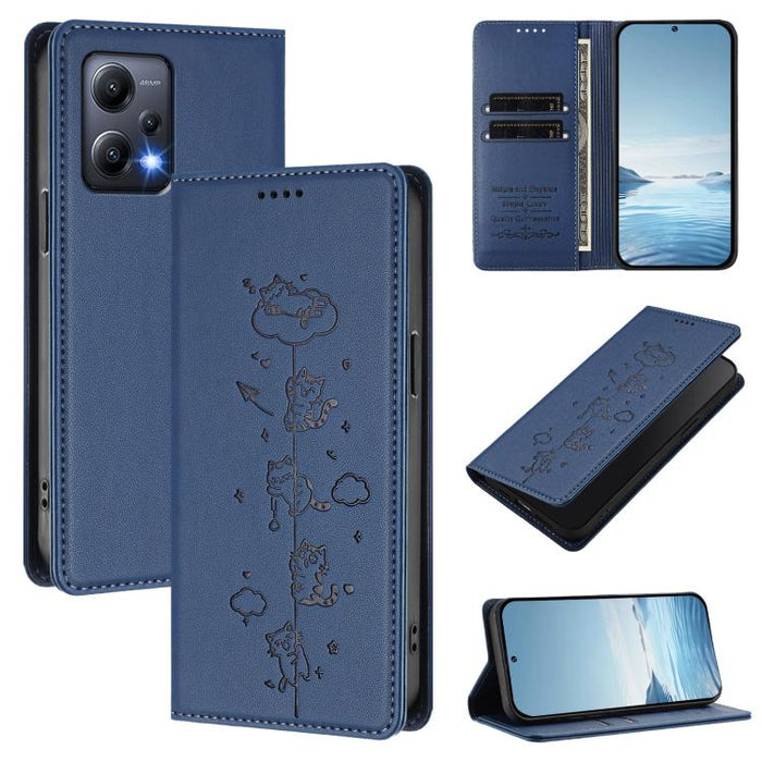 Funda para teléfono de cuero vegano magnética RFID con estampado de lindos gatos, For Redmi K60 / K60 Pro / Xiaomi Poco F5 Pro, For Redmi Note 12S / Note 11 4G, For Redmi A2+ / Redmi A1+ / Poco C50, For Redmi Note 12 Pro 4G / Note 11 Pro 4G / 5G       ...