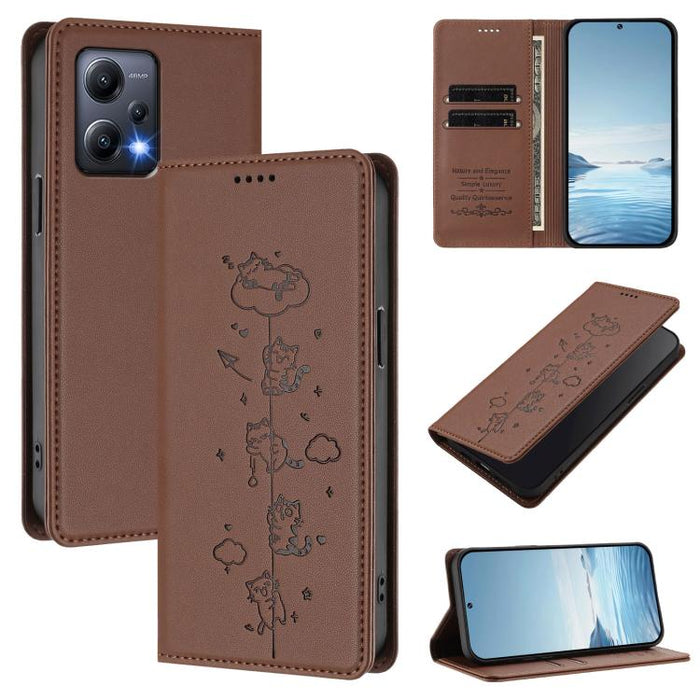 Funda para teléfono de cuero vegano magnética RFID con estampado de lindos gatos, For Redmi K60 / K60 Pro / Xiaomi Poco F5 Pro, For Redmi Note 12S / Note 11 4G, For Redmi A2+ / Redmi A1+ / Poco C50, For Redmi Note 12 Pro 4G / Note 11 Pro 4G / 5G       ...