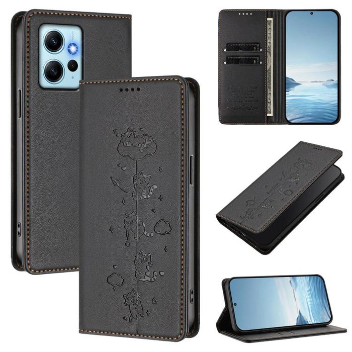 Funda para teléfono de cuero vegano magnética RFID con estampado de lindos gatos, For Redmi K60 / K60 Pro / Xiaomi Poco F5 Pro, For Redmi Note 12S / Note 11 4G, For Redmi A2+ / Redmi A1+ / Poco C50, For Redmi Note 12 Pro 4G / Note 11 Pro 4G / 5G       ...