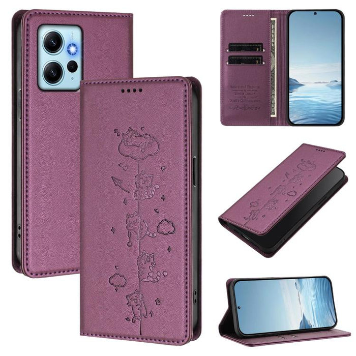 Funda para teléfono de cuero vegano magnética RFID con estampado de lindos gatos, For Redmi K60 / K60 Pro / Xiaomi Poco F5 Pro, For Redmi Note 12S / Note 11 4G, For Redmi A2+ / Redmi A1+ / Poco C50, For Redmi Note 12 Pro 4G / Note 11 Pro 4G / 5G       ...