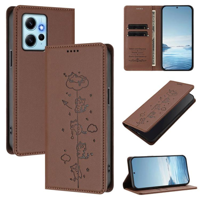 Funda para teléfono de cuero vegano magnética RFID con estampado de lindos gatos, For Redmi K60 / K60 Pro / Xiaomi Poco F5 Pro, For Redmi Note 12S / Note 11 4G, For Redmi A2+ / Redmi A1+ / Poco C50, For Redmi Note 12 Pro 4G / Note 11 Pro 4G / 5G       ...