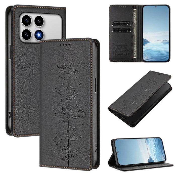 Funda para teléfono de cuero vegano magnética RFID con estampado de lindos gatos, For Redmi K90 Max 5G, For Redmi A7 Pro 4G / 5G 171mm / Poco C85x 5G, For Redmi 15a 5G, For Redmi Turbo 5 Max 5G / Poco X8 Pro Max 5G, For Redmi Turbo 5 5G / Poco X8 Pro 5...