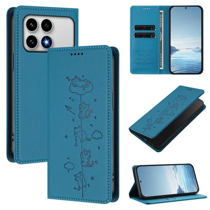 Funda para teléfono de cuero vegano magnética RFID con estampado de lindos gatos, For Redmi K90 Max 5G, For Redmi A7 Pro 4G / 5G 171mm / Poco C85x 5G, For Redmi 15a 5G, For Redmi Turbo 5 Max 5G / Poco X8 Pro Max 5G, For Redmi Turbo 5 5G / Poco X8 Pro 5...