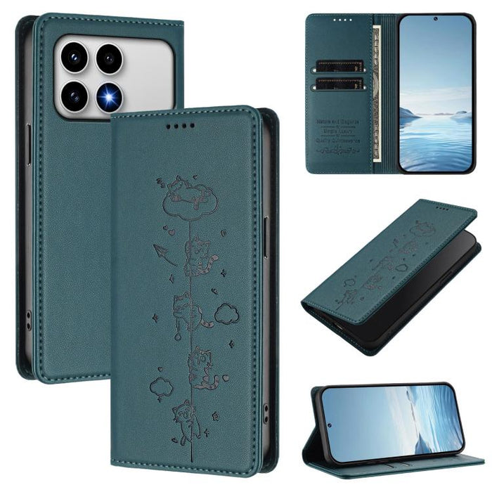 Funda para teléfono de cuero vegano magnética RFID con estampado de lindos gatos, For Redmi K90 Max 5G, For Redmi A7 Pro 4G / 5G 171mm / Poco C85x 5G, For Redmi 15a 5G, For Redmi Turbo 5 Max 5G / Poco X8 Pro Max 5G, For Redmi Turbo 5 5G / Poco X8 Pro 5...