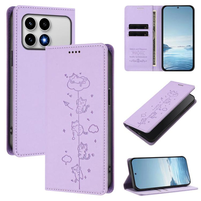 Funda para teléfono de cuero vegano magnética RFID con estampado de lindos gatos, For Redmi K90 Max 5G, For Redmi A7 Pro 4G / 5G 171mm / Poco C85x 5G, For Redmi 15a 5G, For Redmi Turbo 5 Max 5G / Poco X8 Pro Max 5G, For Redmi Turbo 5 5G / Poco X8 Pro 5...