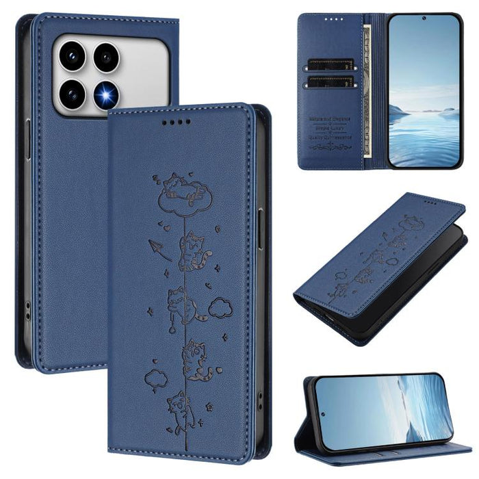 Funda para teléfono de cuero vegano magnética RFID con estampado de lindos gatos, For Redmi K90 Max 5G, For Redmi A7 Pro 4G / 5G 171mm / Poco C85x 5G, For Redmi 15a 5G, For Redmi Turbo 5 Max 5G / Poco X8 Pro Max 5G, For Redmi Turbo 5 5G / Poco X8 Pro 5...