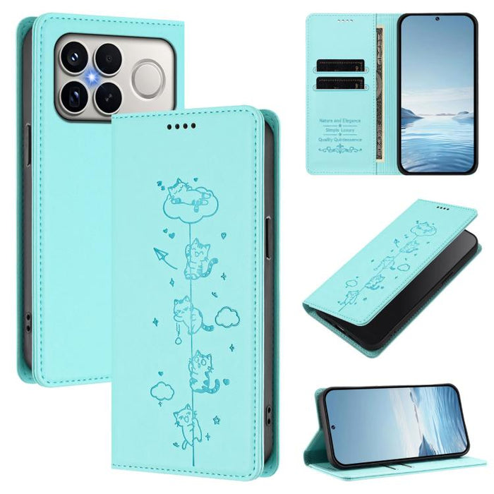 Funda para teléfono de cuero vegano magnética RFID con estampado de lindos gatos, For Redmi K90 Max 5G, For Redmi A7 Pro 4G / 5G 171mm / Poco C85x 5G, For Redmi 15a 5G, For Redmi Turbo 5 Max 5G / Poco X8 Pro Max 5G, For Redmi Turbo 5 5G / Poco X8 Pro 5...