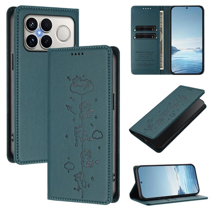 Funda para teléfono de cuero vegano magnética RFID con estampado de lindos gatos, For Redmi K90 Max 5G, For Redmi A7 Pro 4G / 5G 171mm / Poco C85x 5G, For Redmi 15a 5G, For Redmi Turbo 5 Max 5G / Poco X8 Pro Max 5G, For Redmi Turbo 5 5G / Poco X8 Pro 5...