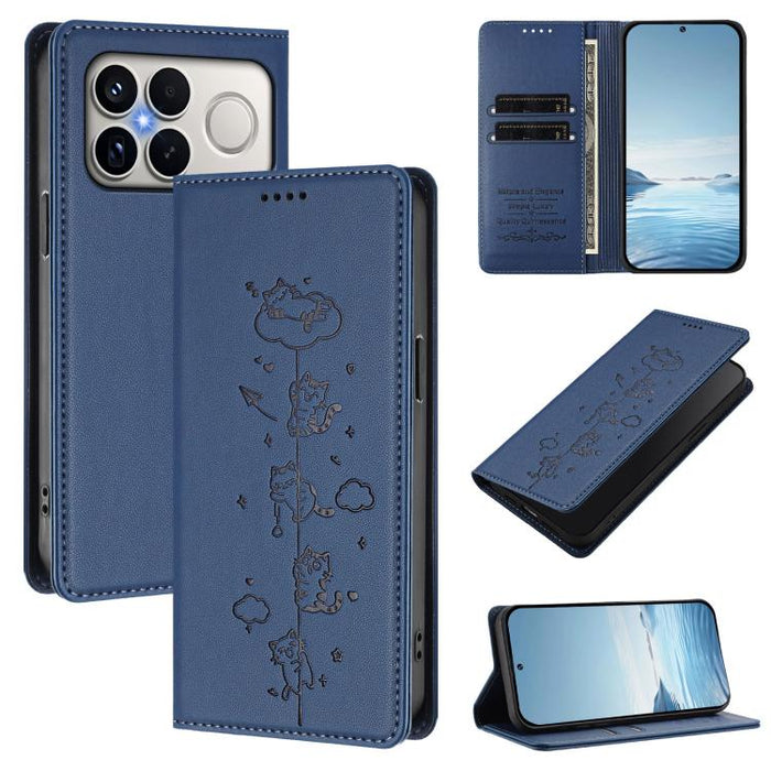 Funda para teléfono de cuero vegano magnética RFID con estampado de lindos gatos, For Redmi K90 Max 5G, For Redmi A7 Pro 4G / 5G 171mm / Poco C85x 5G, For Redmi 15a 5G, For Redmi Turbo 5 Max 5G / Poco X8 Pro Max 5G, For Redmi Turbo 5 5G / Poco X8 Pro 5...