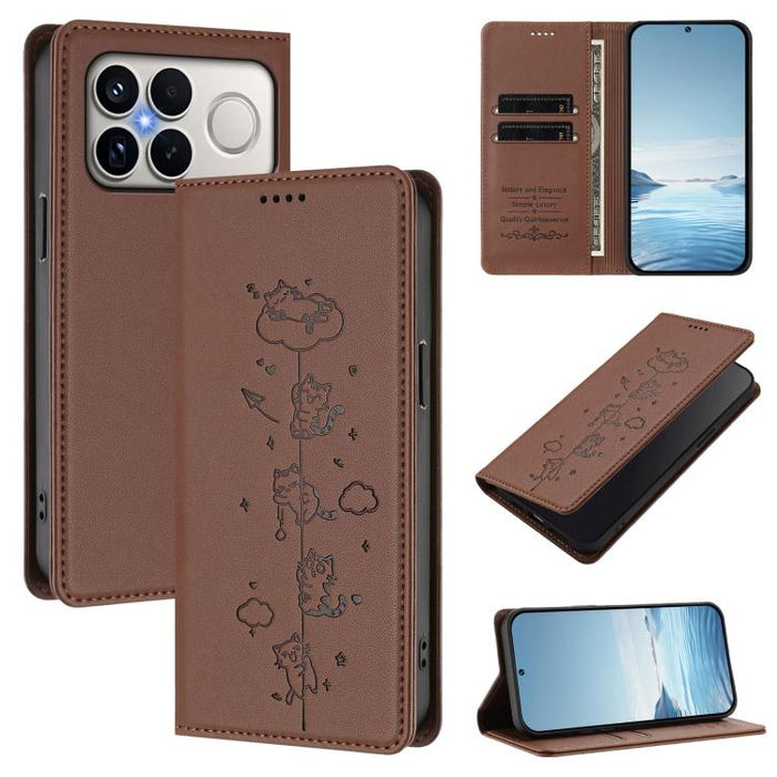 Funda para teléfono de cuero vegano magnética RFID con estampado de lindos gatos, For Redmi K90 Max 5G, For Redmi A7 Pro 4G / 5G 171mm / Poco C85x 5G, For Redmi 15a 5G, For Redmi Turbo 5 Max 5G / Poco X8 Pro Max 5G, For Redmi Turbo 5 5G / Poco X8 Pro 5...
