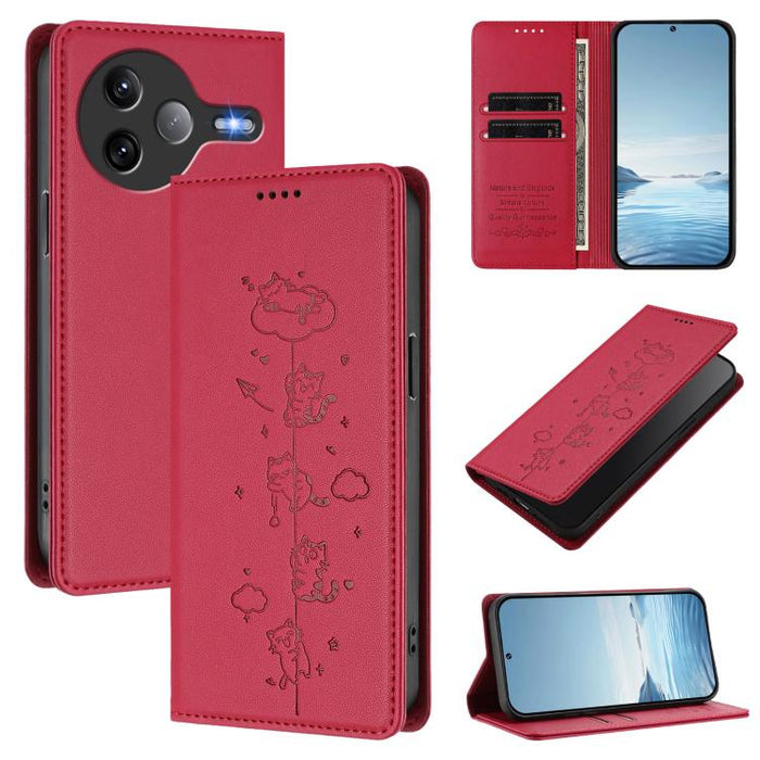 Funda para teléfono de cuero vegano magnética RFID con estampado de lindos gatos, For Redmi 15 5G / 4G EU 171mm, For Redmi 15C 5G / 4G Global 171mm / Poco C85 4G, For Redmi 13 4G / 5G / 13x / Poco M6 4G, For Redmi A5 4G 173.3mm                         ...