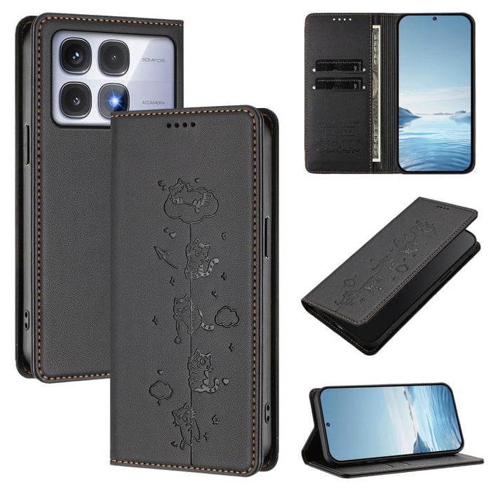 Funda para teléfono de cuero vegano magnética RFID con estampado de lindos gatos, For Redmi Note 14 5G / Xiaomi Poco M7 Pro 5G, For Redmi K70 Ultra, For Redmi A3 / A3x / Xiaomi Poco C61, For Redmi 13C 4G / 5G / Poco C65, For Redmi Note 13 4G           ...