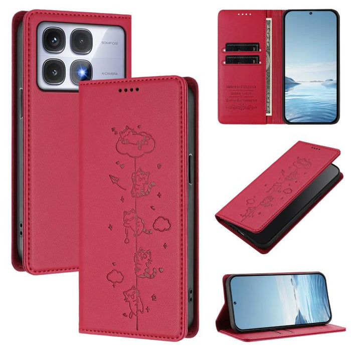 Funda para teléfono de cuero vegano magnética RFID con estampado de lindos gatos, For Redmi Note 14 5G / Xiaomi Poco M7 Pro 5G, For Redmi K70 Ultra, For Redmi A3 / A3x / Xiaomi Poco C61, For Redmi 13C 4G / 5G / Poco C65, For Redmi Note 13 4G           ...
