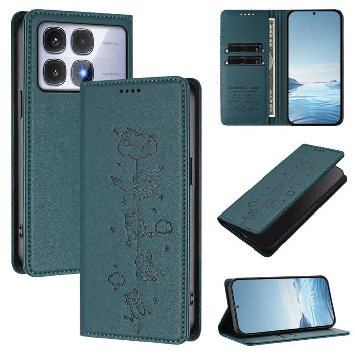 Funda para teléfono de cuero vegano magnética RFID con estampado de lindos gatos, For Redmi Note 14 5G / Xiaomi Poco M7 Pro 5G, For Redmi K70 Ultra, For Redmi A3 / A3x / Xiaomi Poco C61, For Redmi 13C 4G / 5G / Poco C65, For Redmi Note 13 4G           ...