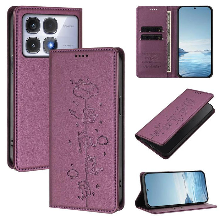 Funda para teléfono de cuero vegano magnética RFID con estampado de lindos gatos, For Redmi Note 14 5G / Xiaomi Poco M7 Pro 5G, For Redmi K70 Ultra, For Redmi A3 / A3x / Xiaomi Poco C61, For Redmi 13C 4G / 5G / Poco C65, For Redmi Note 13 4G           ...