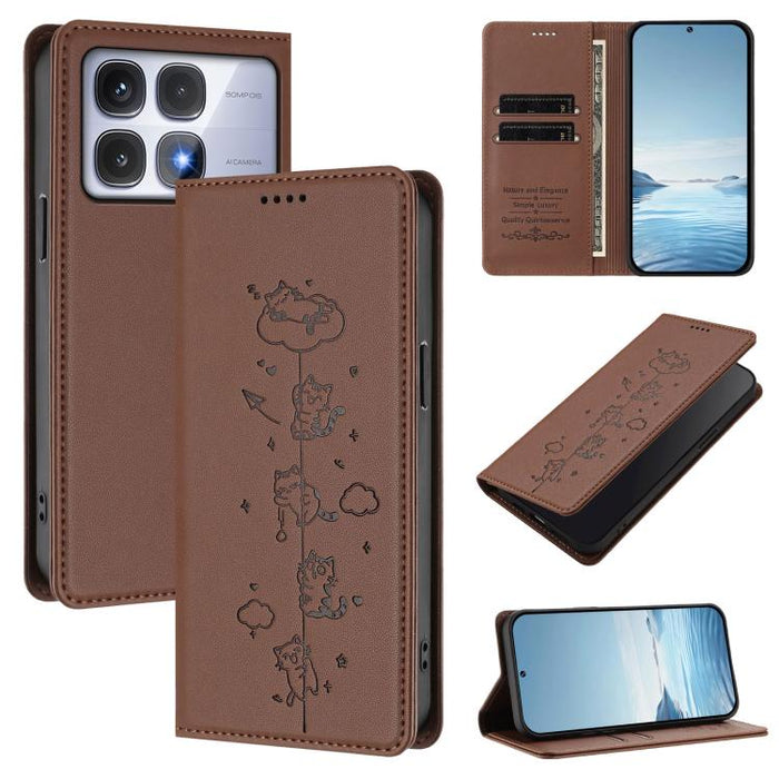 Funda para teléfono de cuero vegano magnética RFID con estampado de lindos gatos, For Redmi Note 14 5G / Xiaomi Poco M7 Pro 5G, For Redmi K70 Ultra, For Redmi A3 / A3x / Xiaomi Poco C61, For Redmi 13C 4G / 5G / Poco C65, For Redmi Note 13 4G           ...