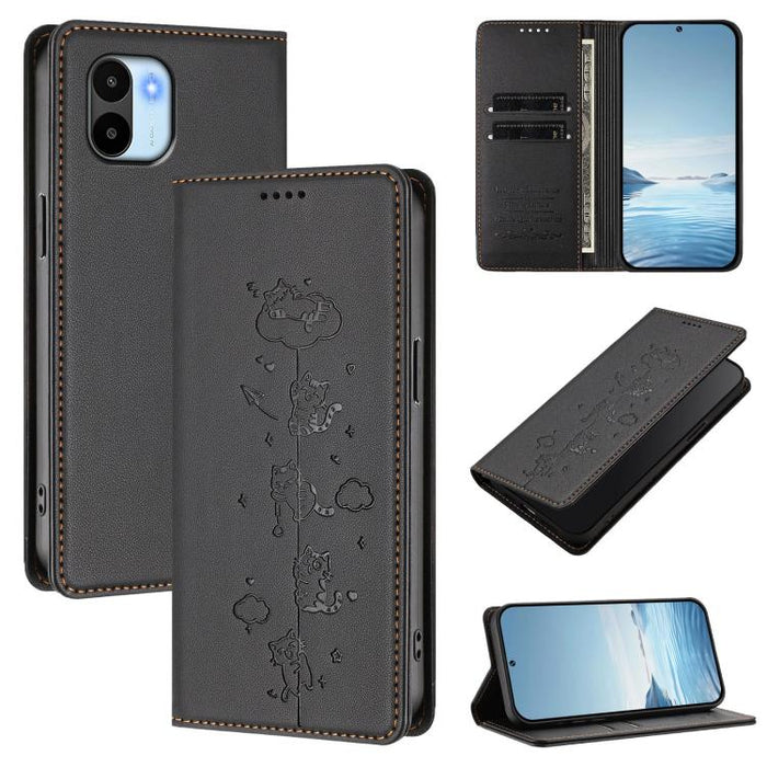 Funda para teléfono de cuero vegano magnética RFID con estampado de lindos gatos, For Redmi K60 / K60 Pro / Xiaomi Poco F5 Pro, For Redmi Note 12S / Note 11 4G, For Redmi A2+ / Redmi A1+ / Poco C50, For Redmi Note 12 Pro 4G / Note 11 Pro 4G / 5G       ...