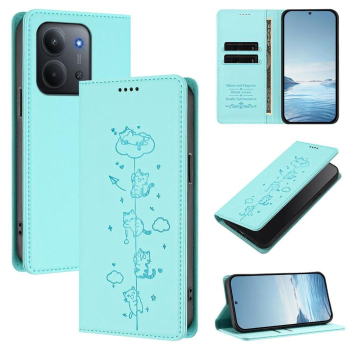 Funda para teléfono de cuero vegano magnética RFID con estampado de lindos gatos, For Redmi 15 5G / 4G EU 171mm, For Redmi 15C 5G / 4G Global 171mm / Poco C85 4G, For Redmi 13 4G / 5G / 13x / Poco M6 4G, For Redmi A5 4G 173.3mm                         ...