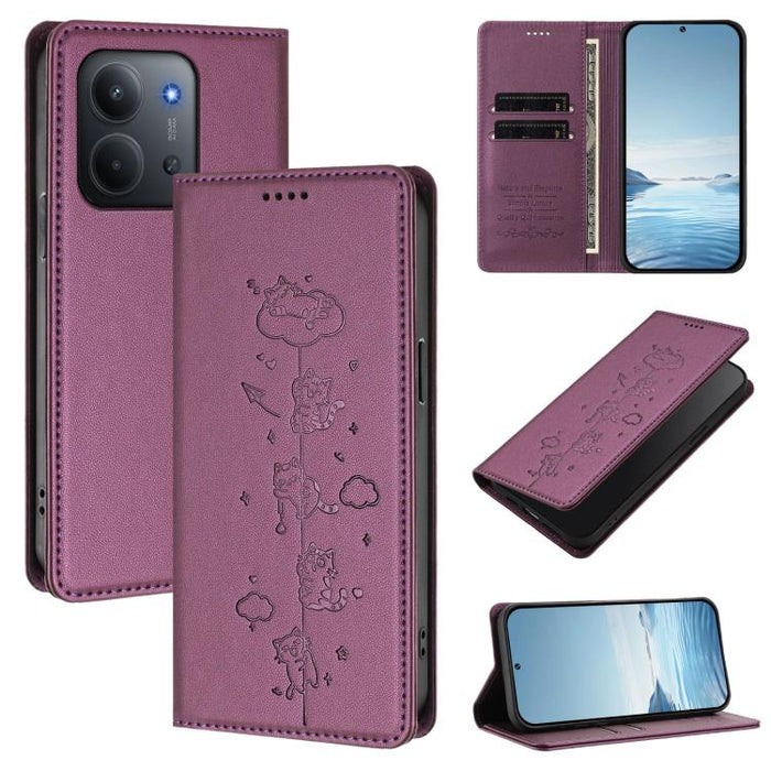 Funda para teléfono de cuero vegano magnética RFID con estampado de lindos gatos, For Redmi K90 Max 5G, For Redmi A7 Pro 4G / 5G 171mm / Poco C85x 5G, For Redmi 15a 5G, For Redmi Turbo 5 Max 5G / Poco X8 Pro Max 5G, For Redmi Turbo 5 5G / Poco X8 Pro 5...