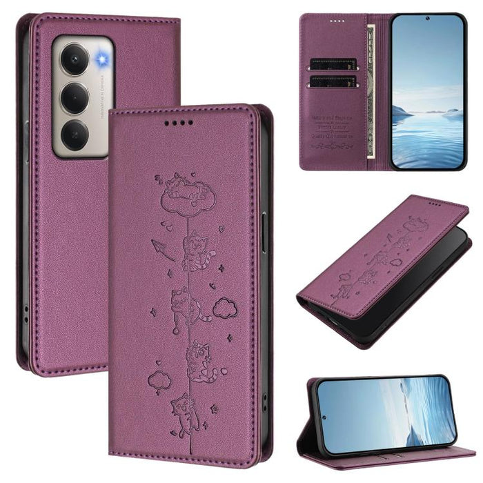 Funda para teléfono de cuero vegano magnética RFID con estampado de lindos gatos, For Redmi 15 5G / 4G EU 171mm, For Redmi 15C 5G / 4G Global 171mm / Poco C85 4G, For Redmi 13 4G / 5G / 13x / Poco M6 4G, For Redmi A5 4G 173.3mm                         ...
