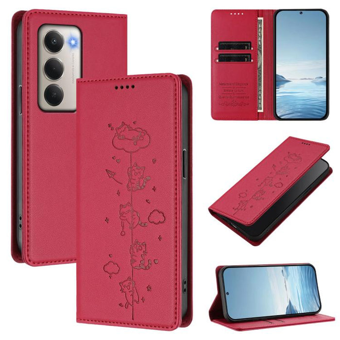 Funda para teléfono de cuero vegano magnética RFID con estampado de lindos gatos, For Redmi K90 Max 5G, For Redmi A7 Pro 4G / 5G 171mm / Poco C85x 5G, For Redmi 15a 5G, For Redmi Turbo 5 Max 5G / Poco X8 Pro Max 5G, For Redmi Turbo 5 5G / Poco X8 Pro 5...