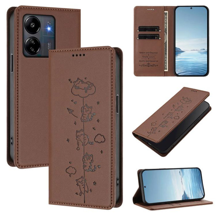 Funda para teléfono de cuero vegano magnética RFID con estampado de lindos gatos, For Redmi Note 14 5G / Xiaomi Poco M7 Pro 5G, For Redmi K70 Ultra, For Redmi A3 / A3x / Xiaomi Poco C61, For Redmi 13C 4G / 5G / Poco C65, For Redmi Note 13 4G           ...
